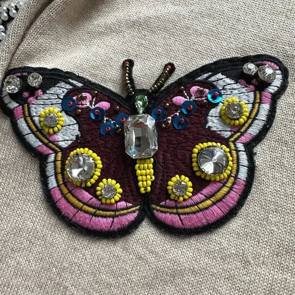 Alice + Olivia Bradford Embellished Grandpa Cardigan Butterfly Hamsa LOVE XS - Picture 6 of 16